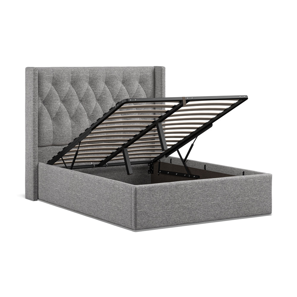 Lowick Grey Linen Double Upholstered Ottoman Bed Frame