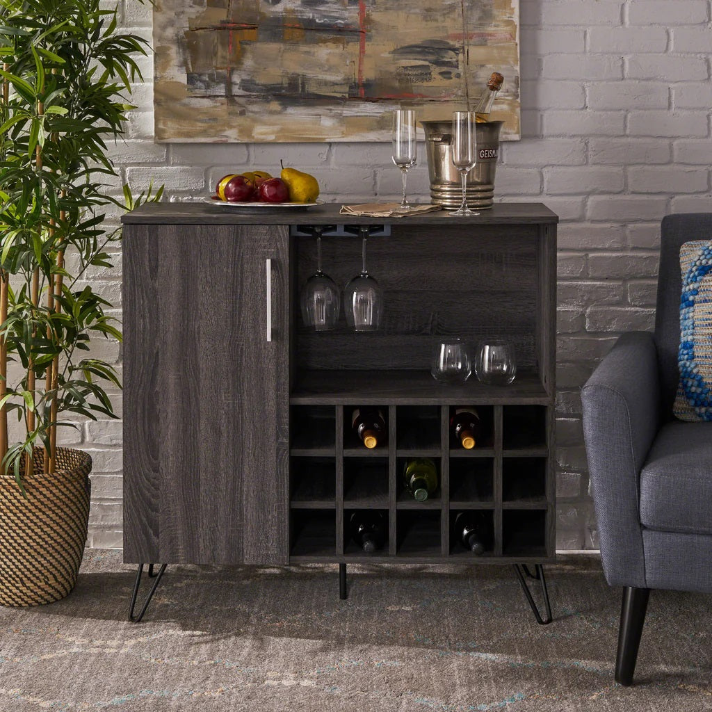 Wine Rack Cupboard in Grey oak effect- iron legs