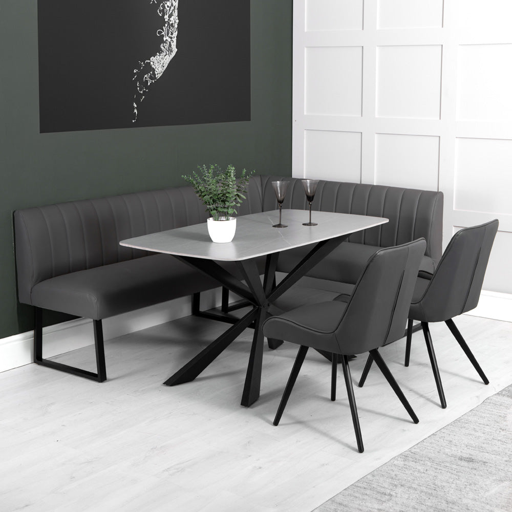 Charlesworth Grey 142cm Left Hand Modern Industrial Dining Bench