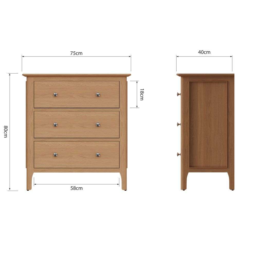 Bergen Oak Chest of 3 Drawers