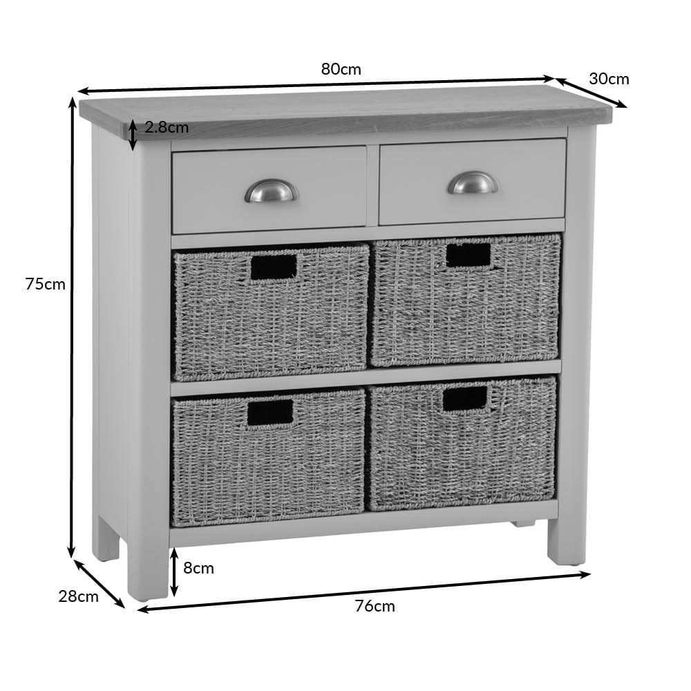 Rutland Painted Oak 2 Drawer 4 Wicker Basket Cabinet