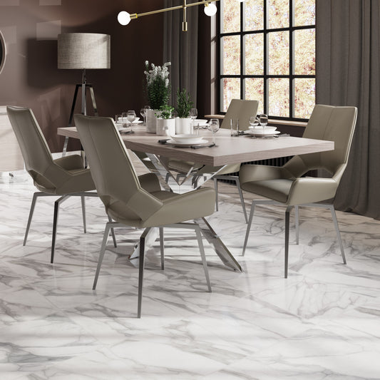 Milan Chrome & Oak Table & 4 Chair Set