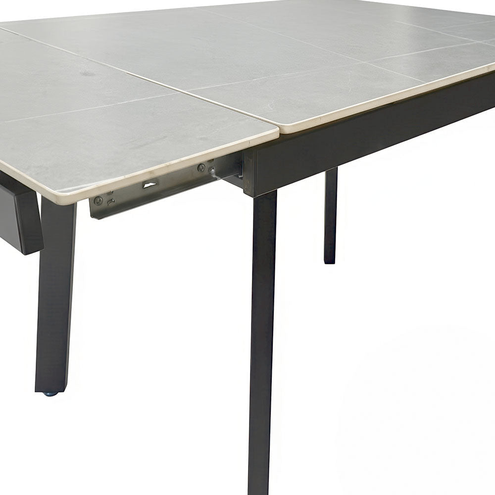 0.8m Grey Square Extending Ceramic Table & 4 x Biscuit Panel Stitch Chair Set - The Furniture Warehouse