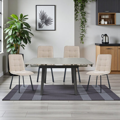 0.8m Grey Square Extending Ceramic Table & 4 x Biscuit Panel Stitch Chair Set - The Furniture Warehouse
