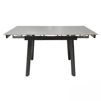 0.8m Grey Square Extending Ceramic Table & 4 x Forest Green Luxe Panel Stitch Swivel Chair Set - The Furniture Warehouse