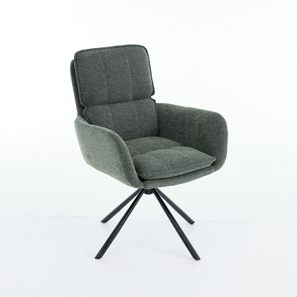 0.8m Grey Square Extending Ceramic Table & 4 x Forest Green Luxe Panel Stitch Swivel Chair Set - The Furniture Warehouse