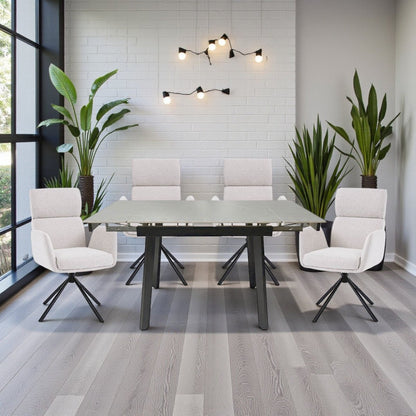 0.8m Grey Square Extending Ceramic Table & 4 x Grey High Back Swivel Chair Set - The Furniture Warehouse