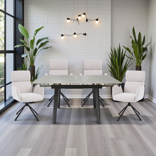 0.8m Grey Square Extending Ceramic Table & 4 x Grey High Back Swivel Chair Set - The Furniture Warehouse