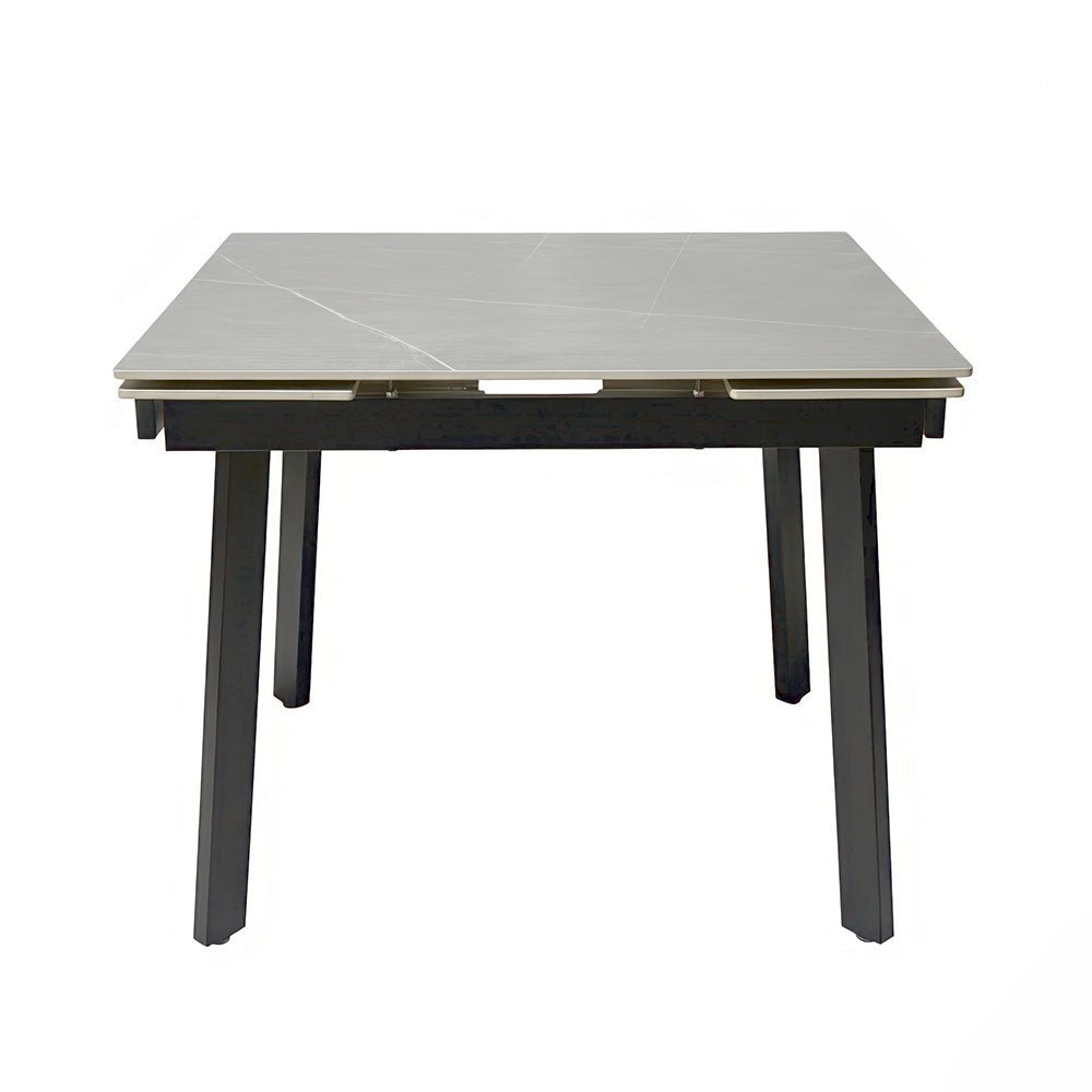 0.8m Grey Square Extending Ceramic Table & 4 x Grey Luxe Panel Stitch Swivel Chair Set - The Furniture Warehouse
