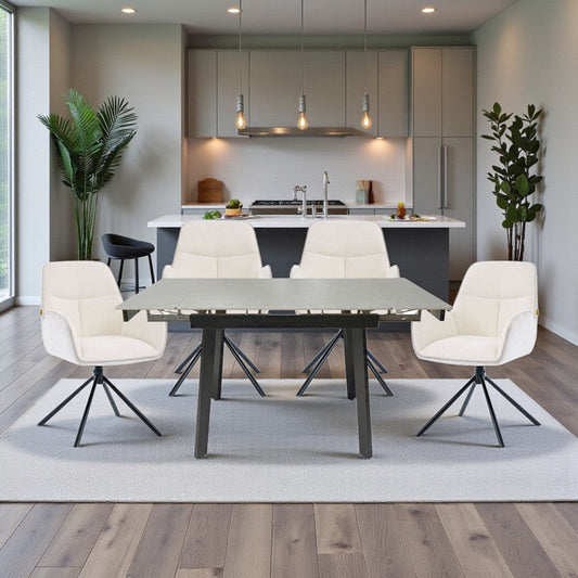 0.8m Grey Square Extending Ceramic Table & 4 x Grey Luxe T Stitch Swivel Chair Set - The Furniture Warehouse