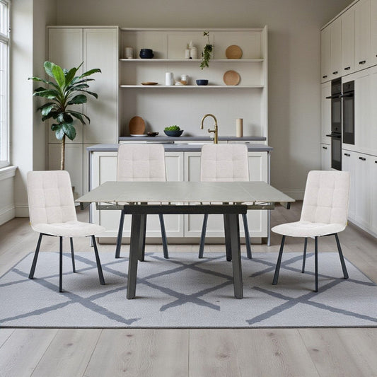 0.8m Grey Square Extending Ceramic Table & 4 x Grey Panel Stitch Chair Set - The Furniture Warehouse