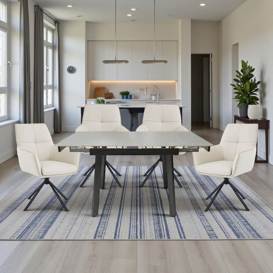 0.8m Grey Square Extending Ceramic Table & 4 x Light Grey Luxe Cross Stitch Swivel Chair Set - The Furniture Warehouse