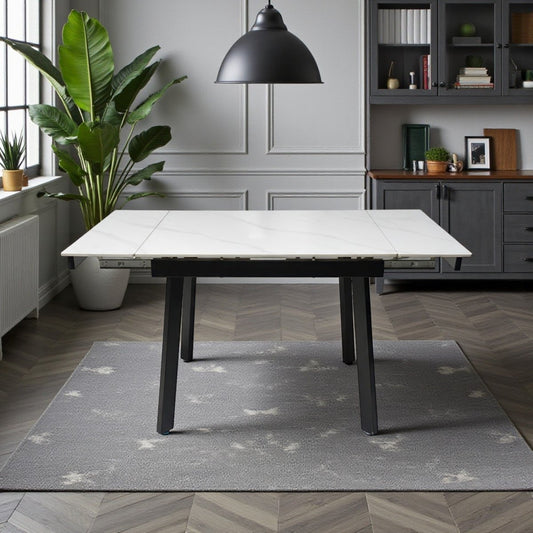 0.8m White Square Extending Ceramic Table - The Furniture Warehouse