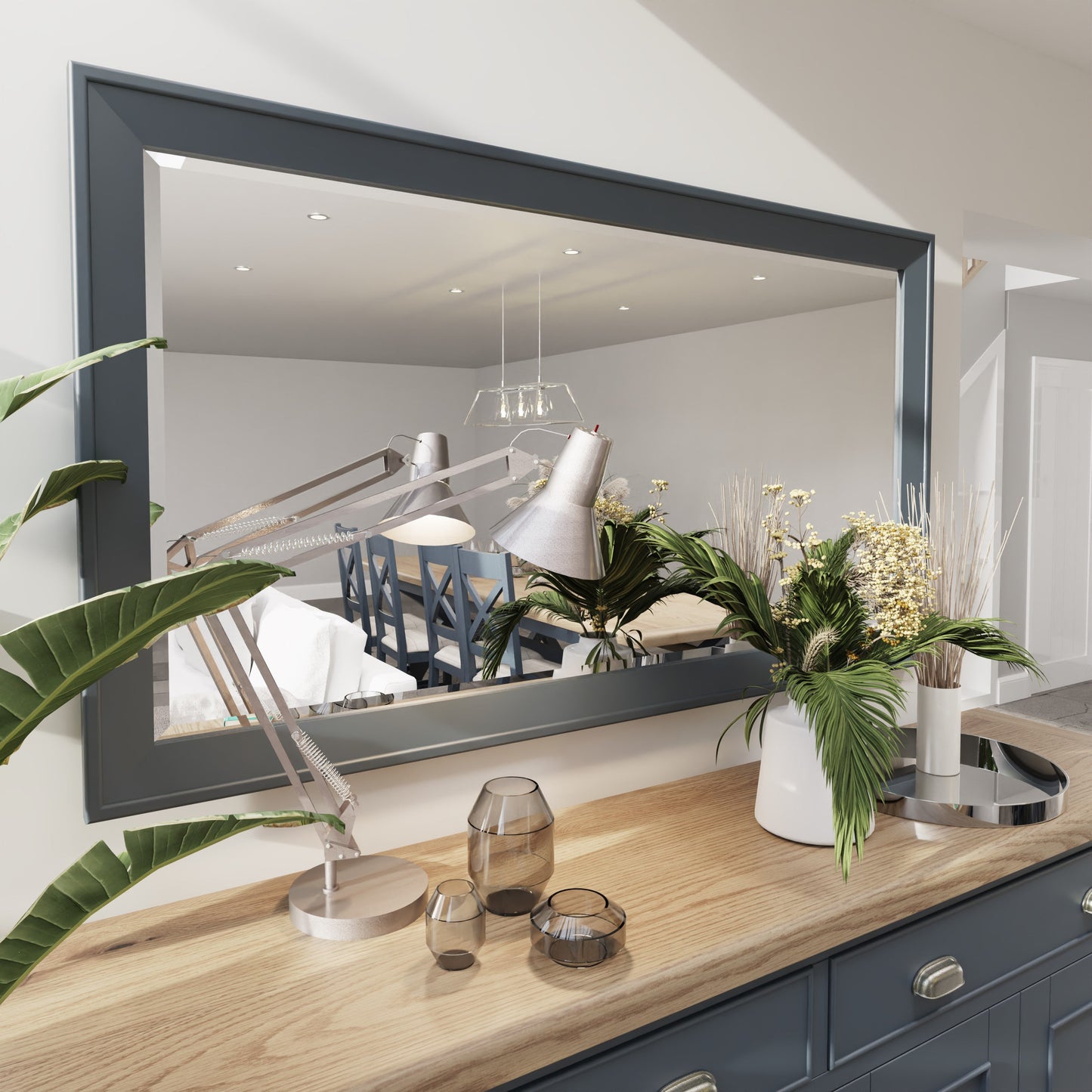 Wessex Smoked Oak Blue Painted Large Wall Mirror