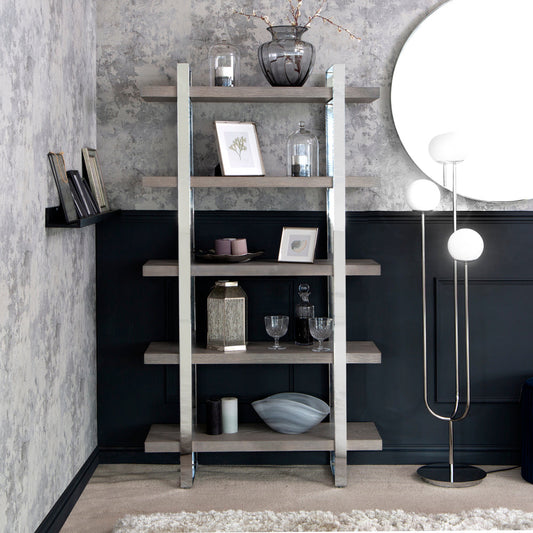 Milan Chrome & Oak Large Bookcase