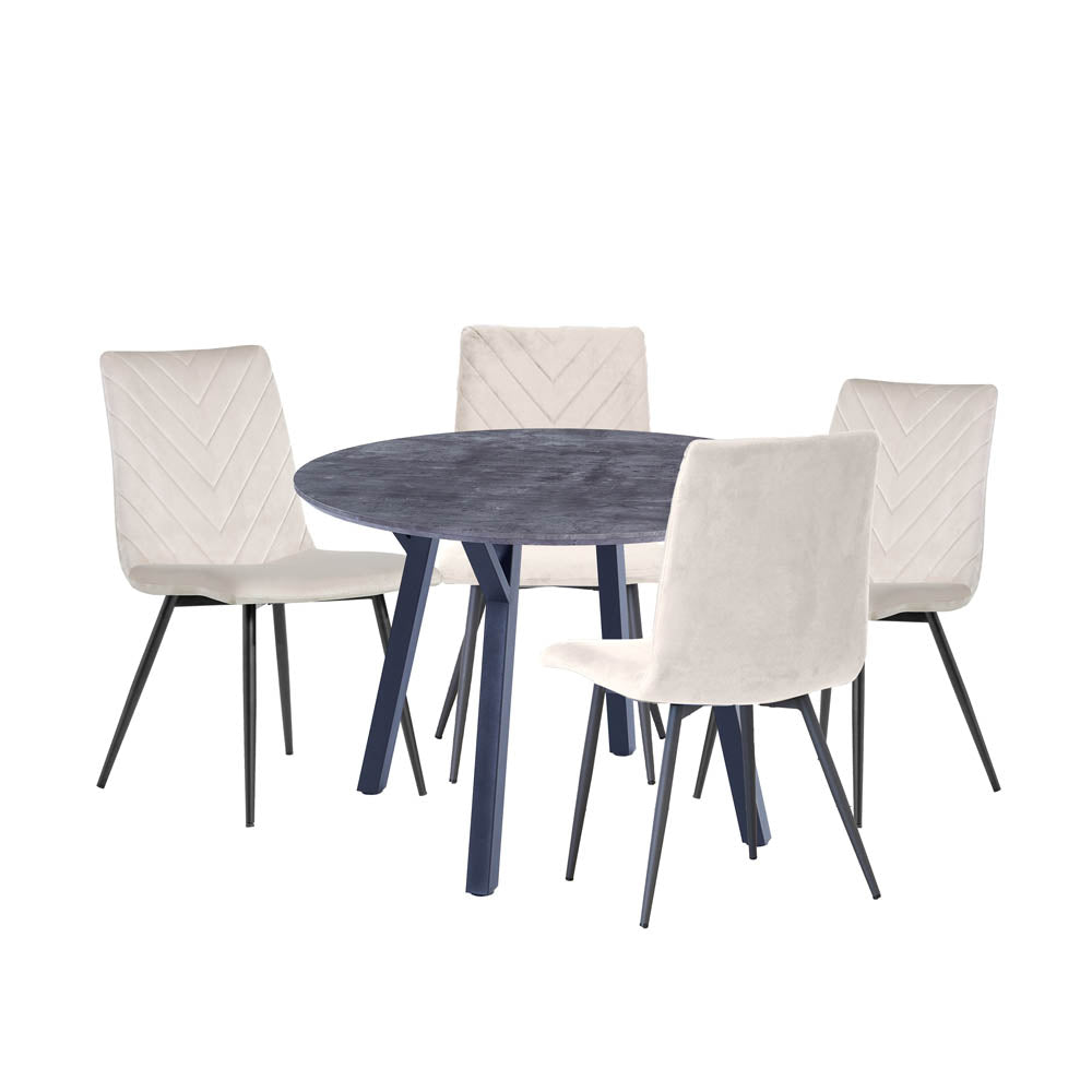 1.1m Concrete Round Table & 4 x CH66 Taupe Chairs - The Furniture Warehouse