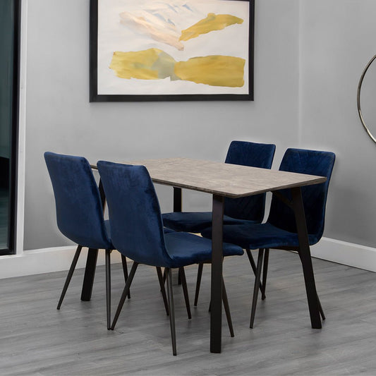 1.2m Concrete Table & 4 x CH66 Blue Chairs - The Furniture Warehouse