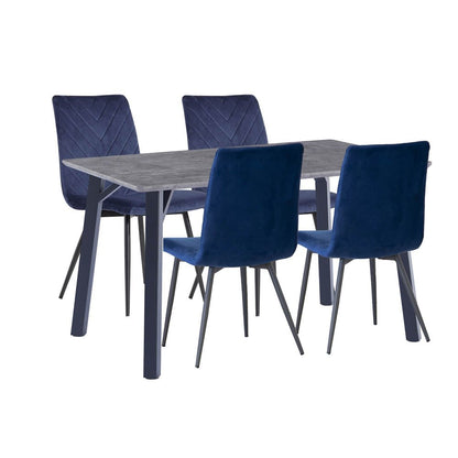 1.2m Concrete Table & 4 x CH66 Blue Chairs - The Furniture Warehouse