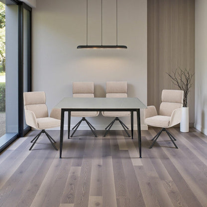 1.2m Grey Ceramic Table & 4 x Biscuit High Back Swivel Chair Set - The Furniture Warehouse