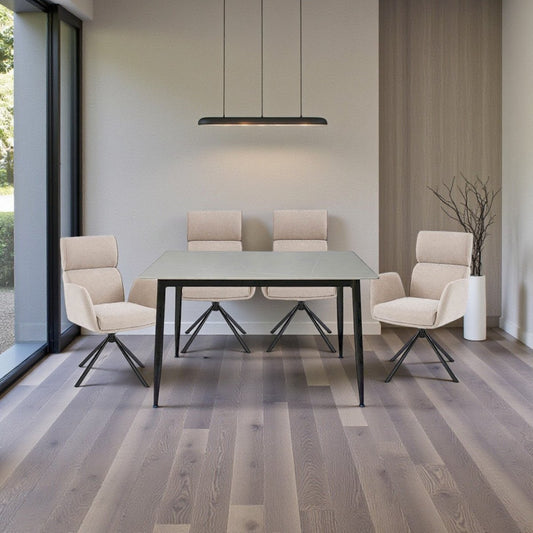 1.2m Grey Ceramic Table & 4 x Biscuit High Back Swivel Chair Set - The Furniture Warehouse