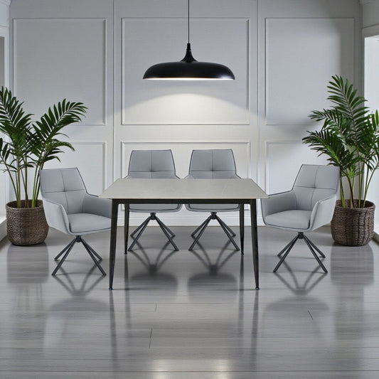 1.2m Grey Ceramic Table & 4 x Dark Grey Luxe Cross Stitch Swivel Chair Set - The Furniture Warehouse