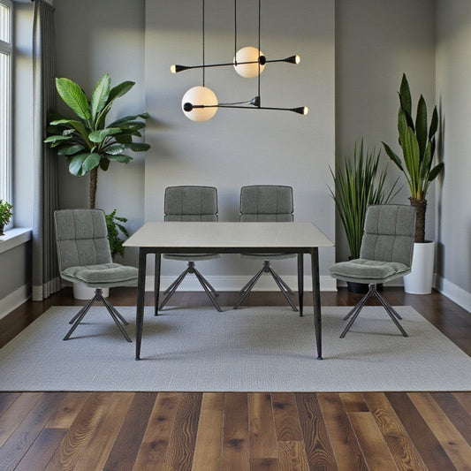 1.2m Grey Ceramic Table & 4 x Forest Green Luxe Panel Stitch Swivel Chair Set - The Furniture Warehouse