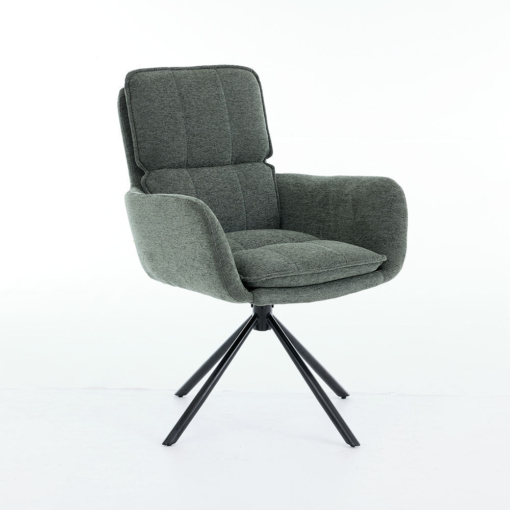 1.2m Grey Ceramic Table & 4 x Forest Green Luxe Panel Stitch Swivel Chair Set - The Furniture Warehouse