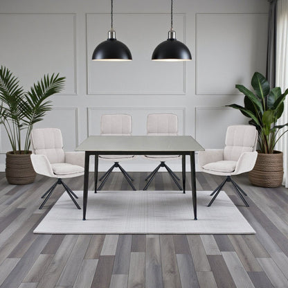 1.2m Grey Ceramic Table & 4 x Grey Luxe Panel Stitch Swivel Chair Set - The Furniture Warehouse