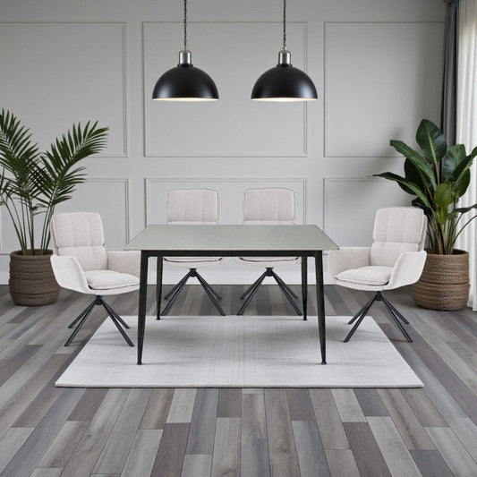 1.2m Grey Ceramic Table & 4 x Grey Luxe Panel Stitch Swivel Chair Set - The Furniture Warehouse