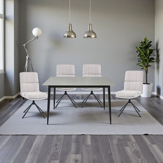 1.2m Grey Ceramic Table & 4 x Grey Luxe Panel Stitch Swivel Chair Set - The Furniture Warehouse