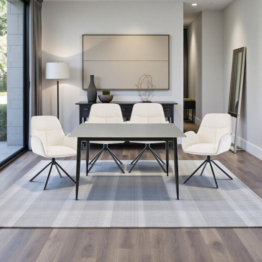 1.2m Grey Ceramic Table & 4 x Grey Luxe T Stitch Swivel Chair Set - The Furniture Warehouse