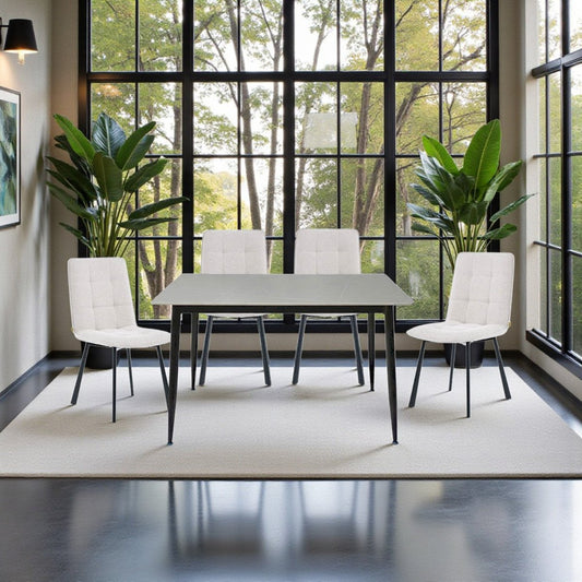 1.2m Grey Ceramic Table & 4 x Grey Panel Stitch Chair Set - The Furniture Warehouse