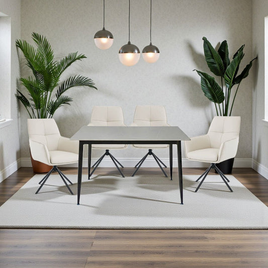 1.2m Grey Ceramic Table & 4 x Light Grey Luxe Cross Stitch Swivel Chair Set - The Furniture Warehouse