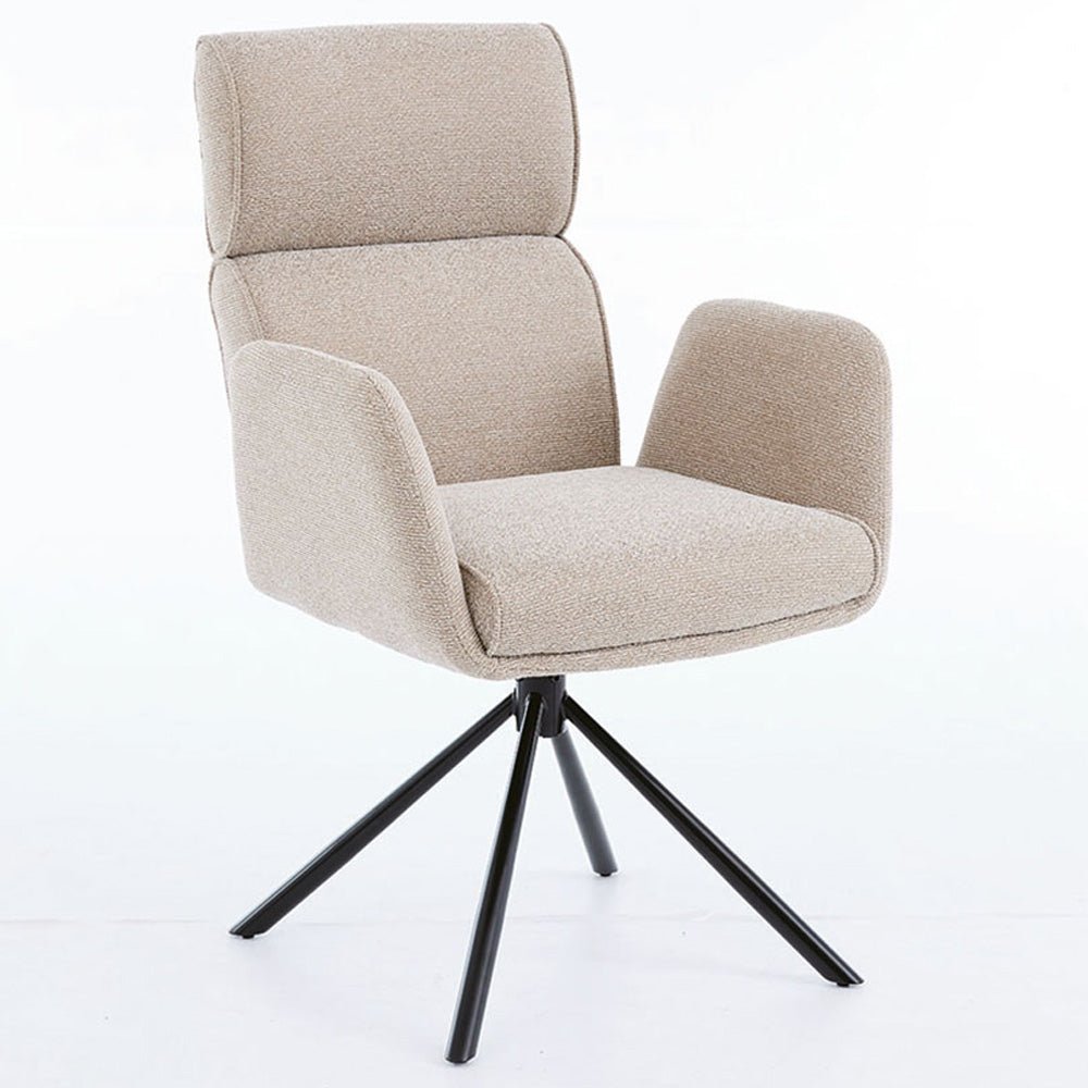 1.2m Grey Circular Ceramic Table & 4 x Biscuit High Back Swivel Chair Set - The Furniture Warehouse