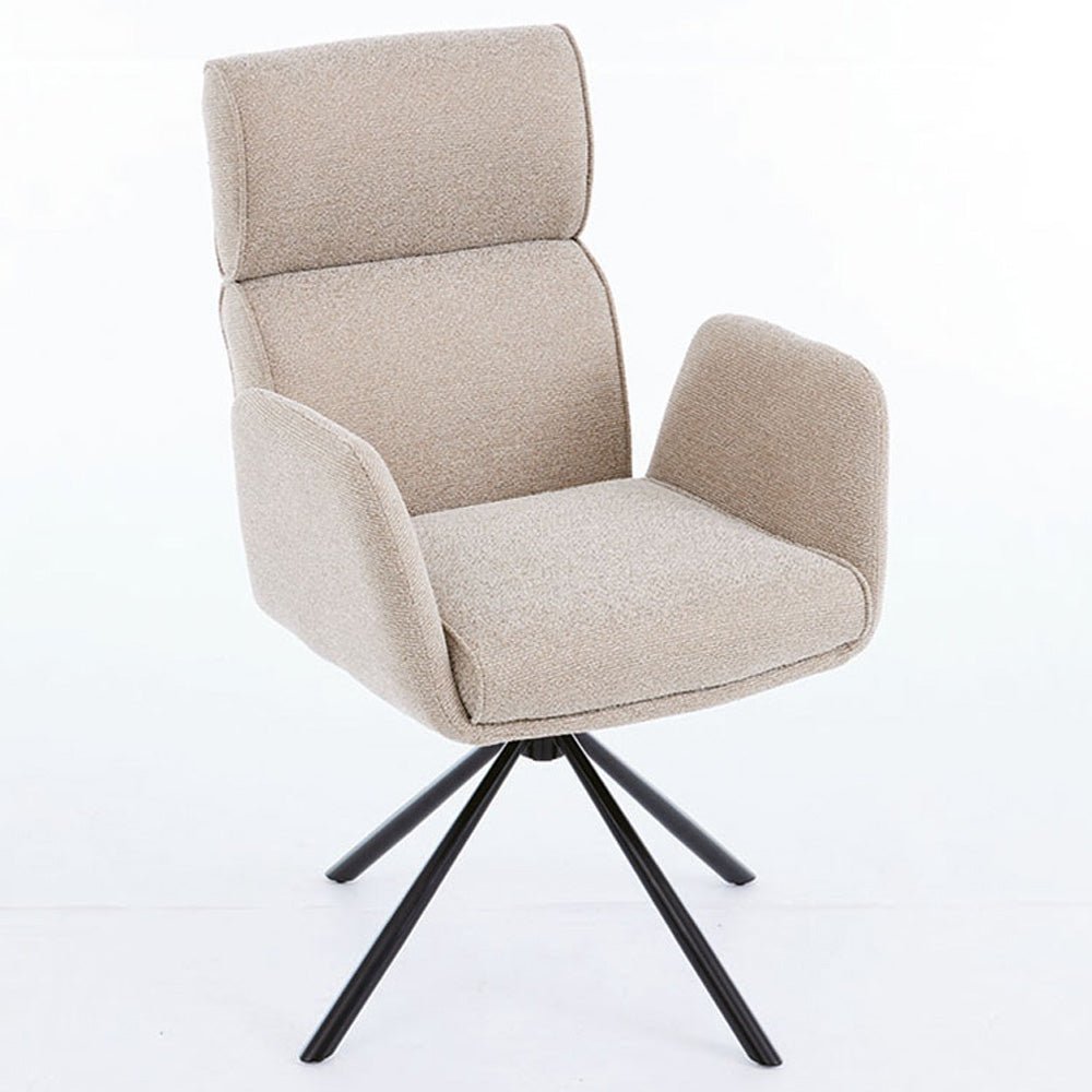 1.2m Grey Circular Ceramic Table & 4 x Biscuit High Back Swivel Chair Set - The Furniture Warehouse