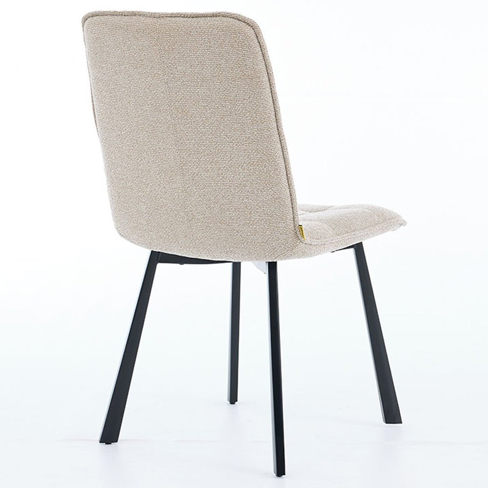 1.2m Grey Circular Ceramic Table & 4 x Biscuit Panel Stitch Chair Set - The Furniture Warehouse