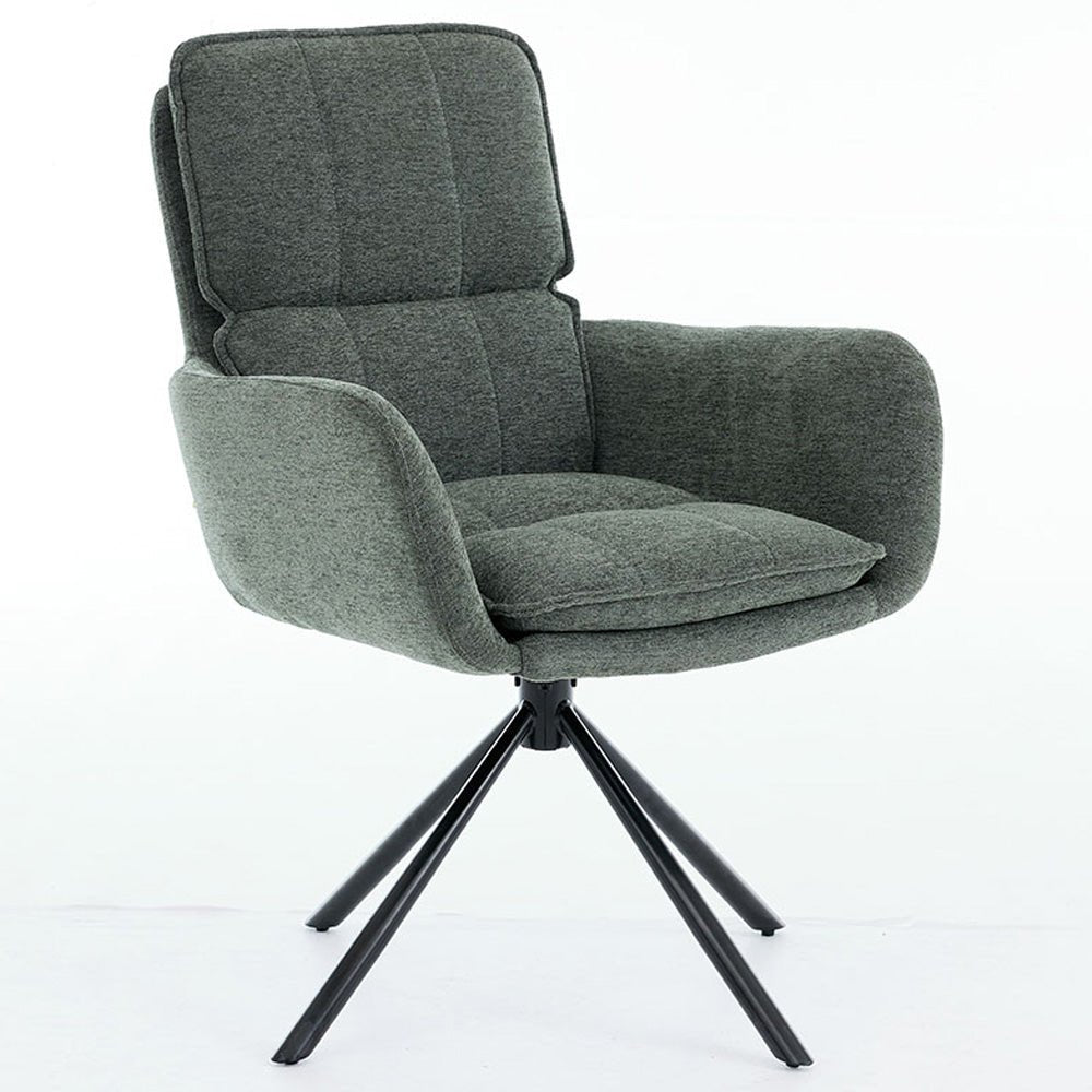 1.2m Grey Circular Ceramic Table & 4 x Forest Green Luxe Panel Stitch Swivel Chair Set - The Furniture Warehouse