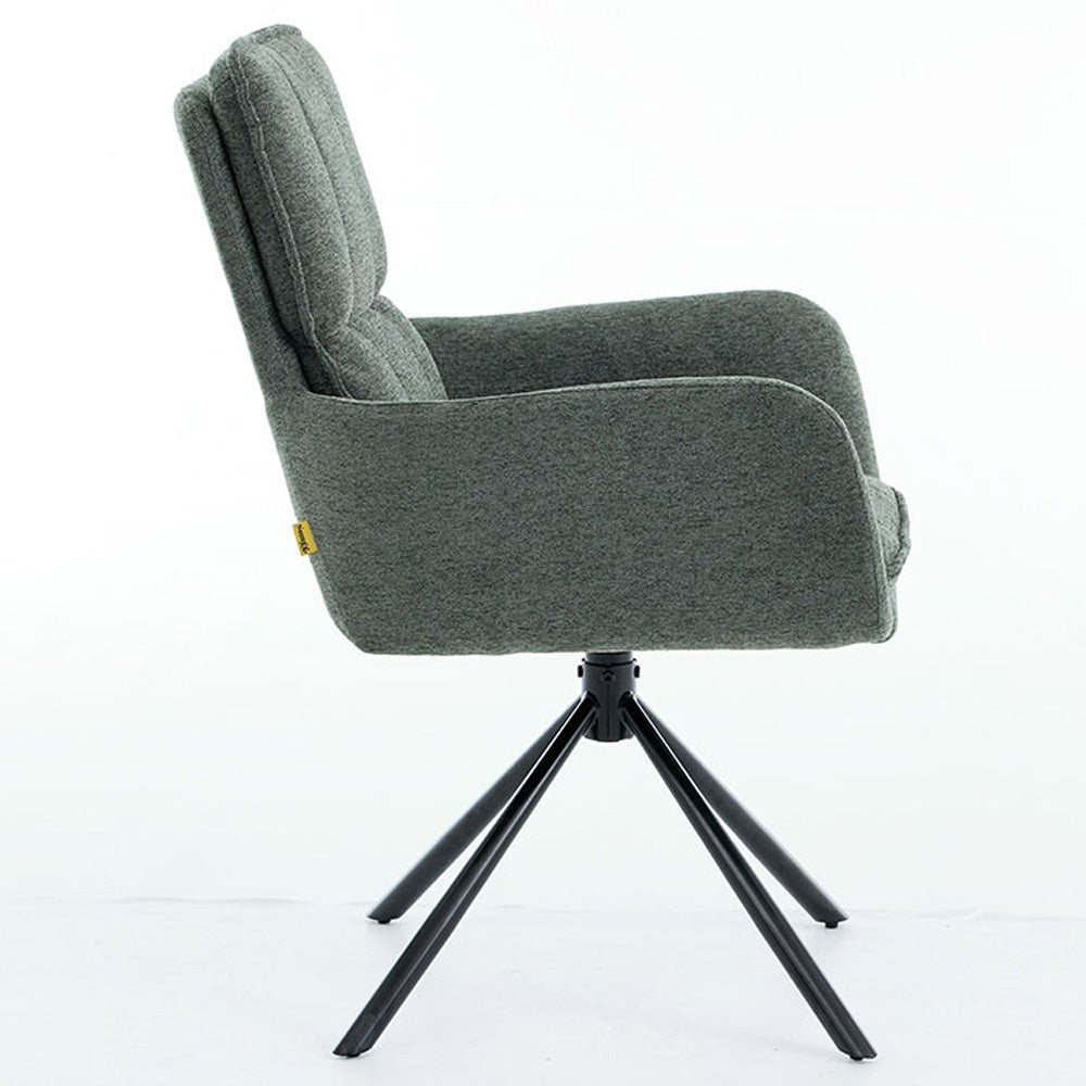 1.2m Grey Circular Ceramic Table & 4 x Forest Green Luxe Panel Stitch Swivel Chair Set - The Furniture Warehouse