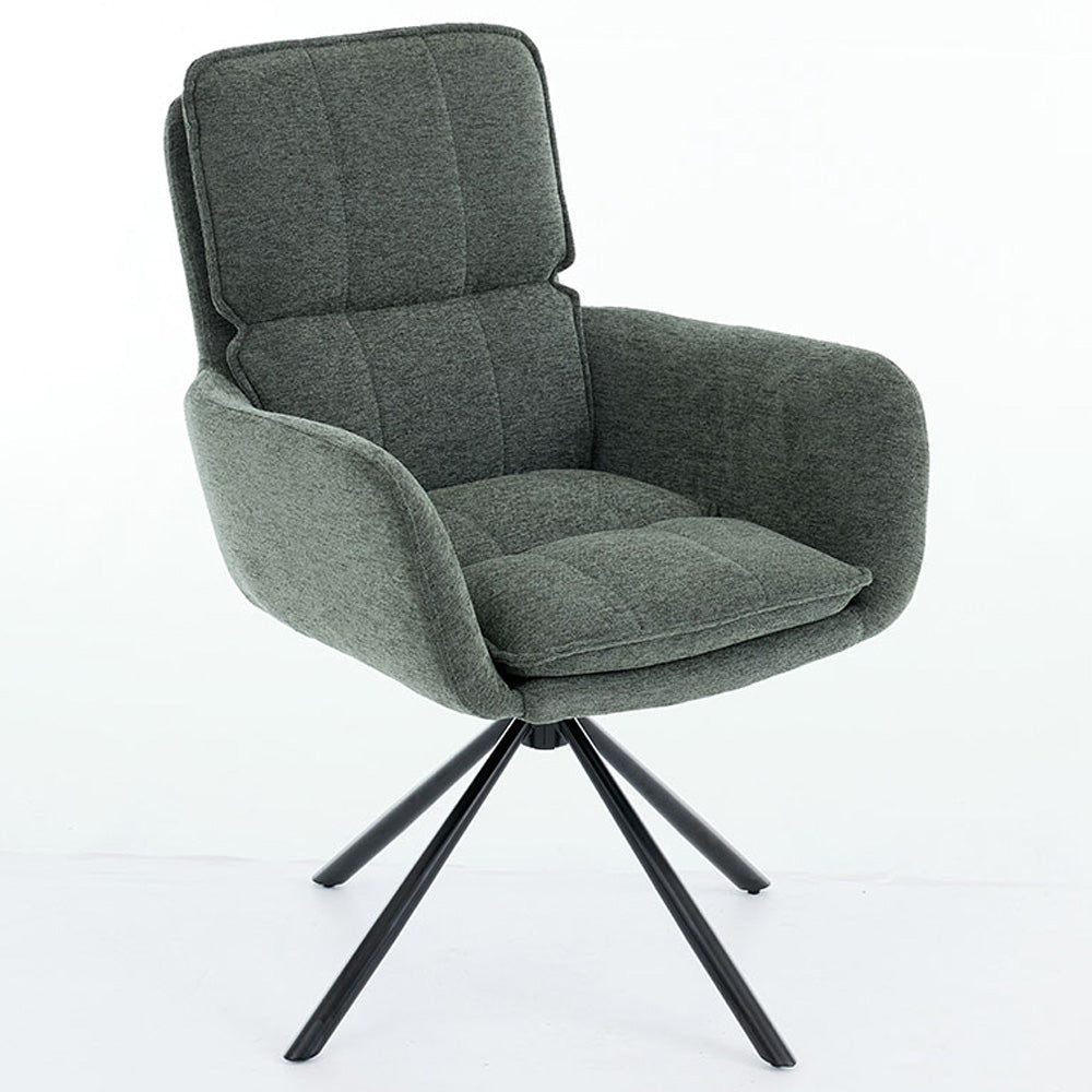 1.2m Grey Circular Ceramic Table & 4 x Forest Green Luxe Panel Stitch Swivel Chair Set - The Furniture Warehouse