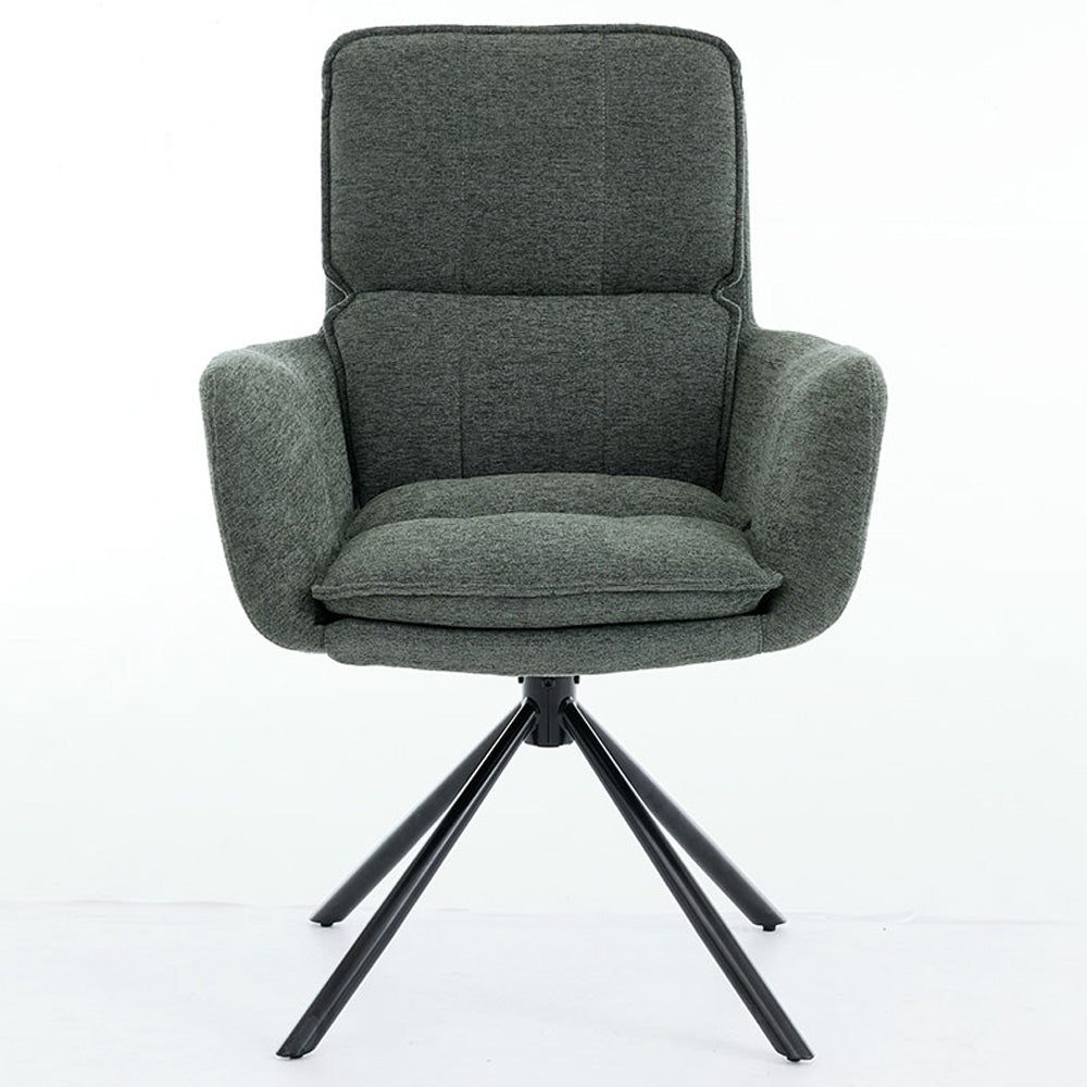 1.2m Grey Circular Ceramic Table & 4 x Forest Green Luxe Panel Stitch Swivel Chair Set - The Furniture Warehouse
