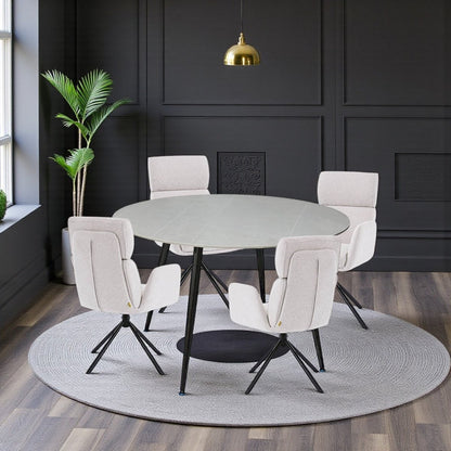 1.2m Grey Circular Ceramic Table & 4 x Grey High Back Swivel Chair Set - The Furniture Warehouse