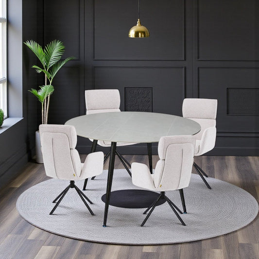 1.2m Grey Circular Ceramic Table & 4 x Grey High Back Swivel Chair Set - The Furniture Warehouse
