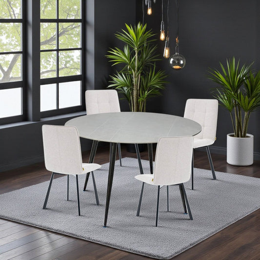 1.2m Grey Circular Ceramic Table & 4 x Grey Panel Stitch Chair Set - The Furniture Warehouse