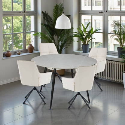 1.2m Grey Circular Ceramic Table & 4 x Light Grey Luxe Cross Stitch Swivel Chair Set - The Furniture Warehouse