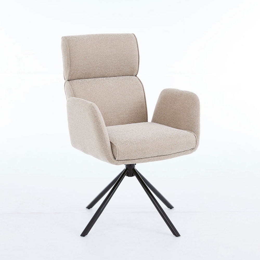 1.2m White Ceramic Table & 4 x Biscuit High Back Swivel Chair Set - The Furniture Warehouse