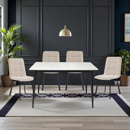 1.2m White Ceramic Table & 4 x Biscuit Panel Stitch Chair Set - The Furniture Warehouse