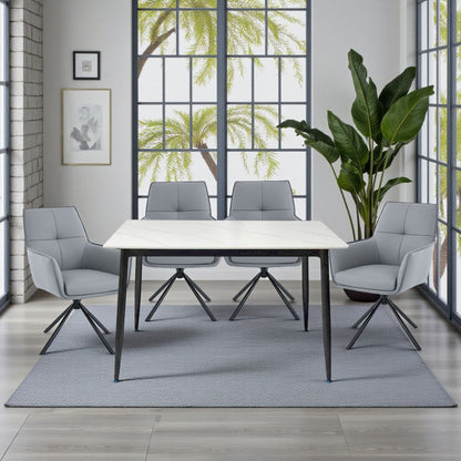 1.2m White Ceramic Table & 4 x Dark Grey Luxe Cross Stitch Swivel Chair Set - The Furniture Warehouse