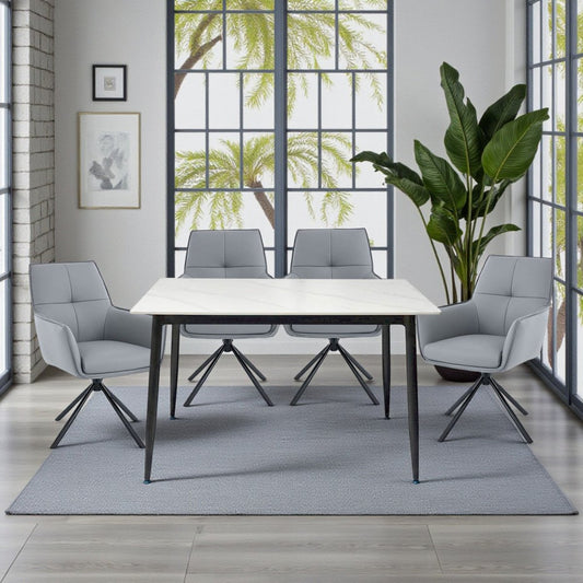 1.2m White Ceramic Table & 4 x Dark Grey Luxe Cross Stitch Swivel Chair Set - The Furniture Warehouse