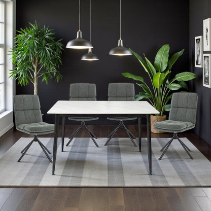 1.2m White Ceramic Table & 4 x Forest Green Luxe Panel Stitch Swivel Chair Set - The Furniture Warehouse