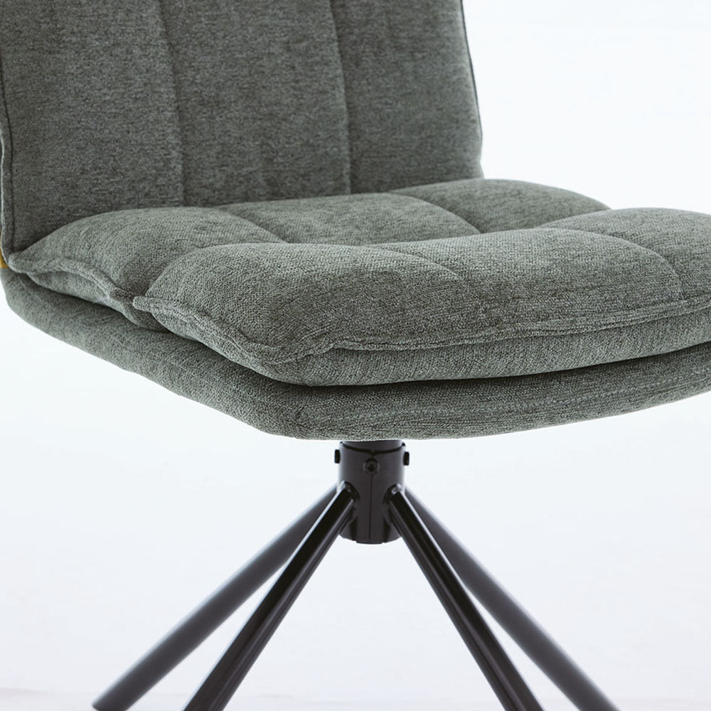 1.2m White Ceramic Table & 4 x Forest Green Luxe Panel Stitch Swivel Chair Set - The Furniture Warehouse